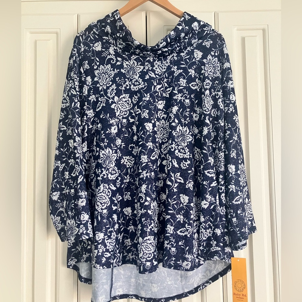Ruby Rd.‎ Glitz & Glamour Cowl Neck Floral 3/4 Sleeved Blouse Size 3X NWT